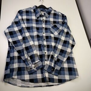 Haband Mens Blue Buffalo Plaid Flannel Button Down Shirt 3X Long Sleeve